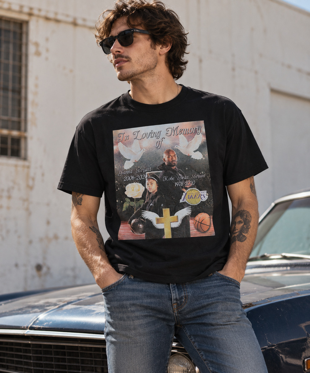 Mens Kobe Bryant Gigi RIP Tribute Shirt 2020 Los Angeles Lakers Basketball Large